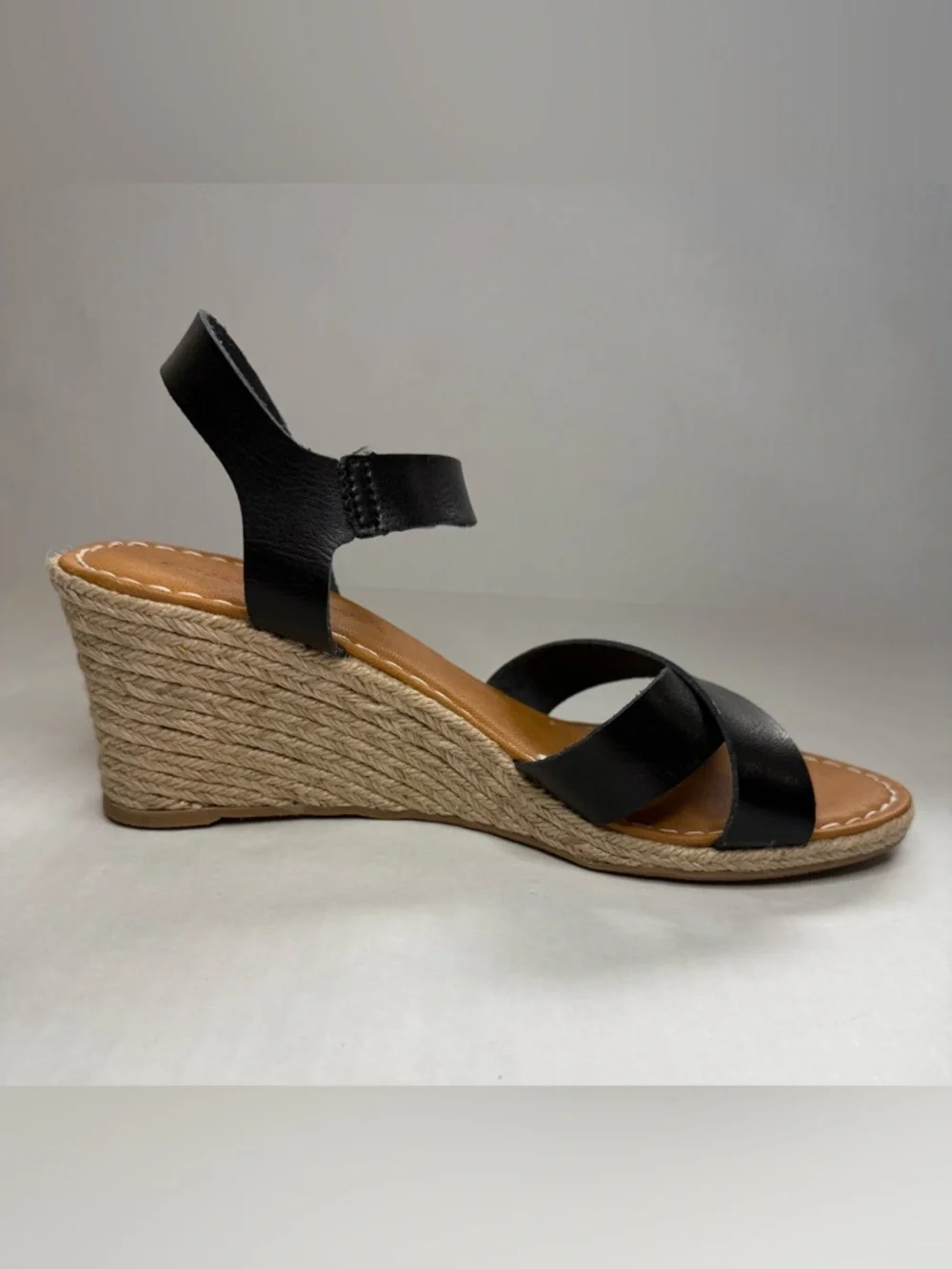 Ankle Strap Espadrille Wedge Sandals Black Tan Size 9 - Picture 8 of 14